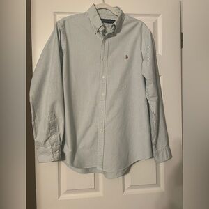 Ralph Lauren Men's Light Blue and White Pinstripe Shirt